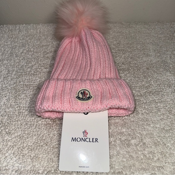 Women’s Moncler Pom Pom Beanie Pink - Picture 1 of 2